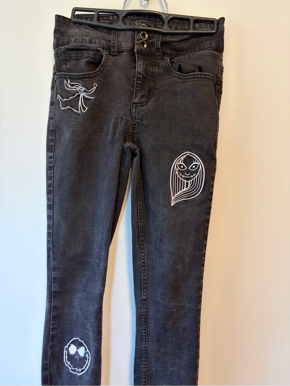 Disney Black Skinny Jeans with White Character Embroidery